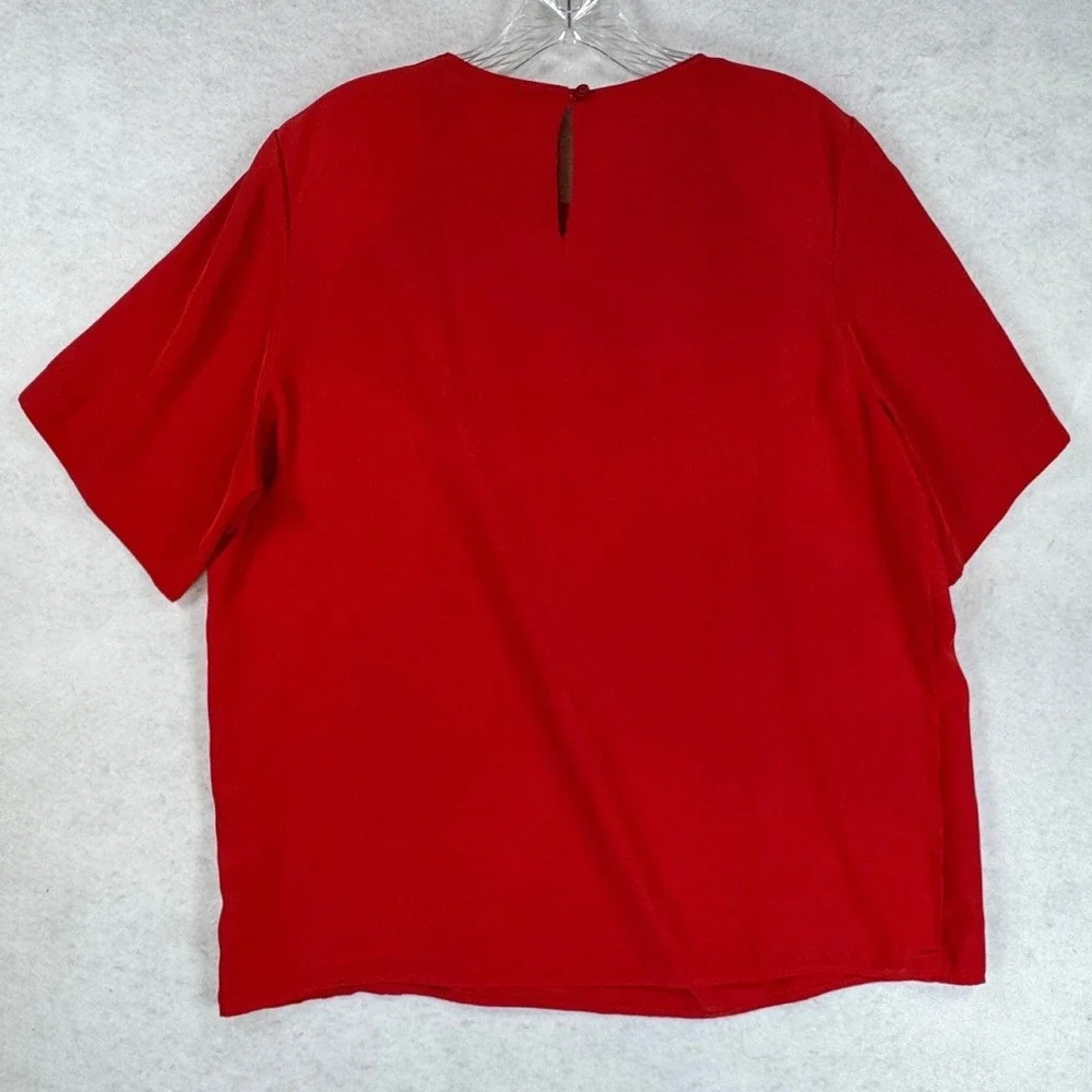 Christie & Jill Red Short Sleeve Pleated Front Blouse Large Vintage Style USA